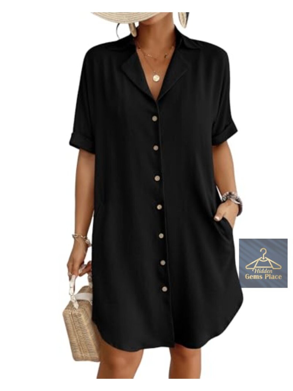 Women's Button Down Short Sleeve Swim Cover Up Beach Shirt Tunic